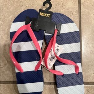 Mixit Navy and White Striped Flip Flops with Pink Straps size5/6
